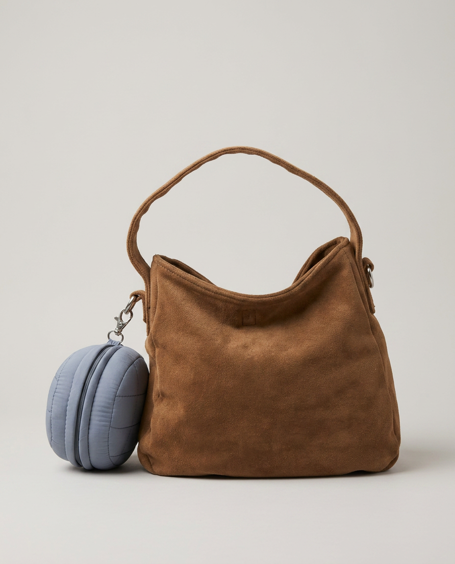 tenue de prière de voyage Unnie Djouher accroché avec un mousquetonà à un mini sac à main