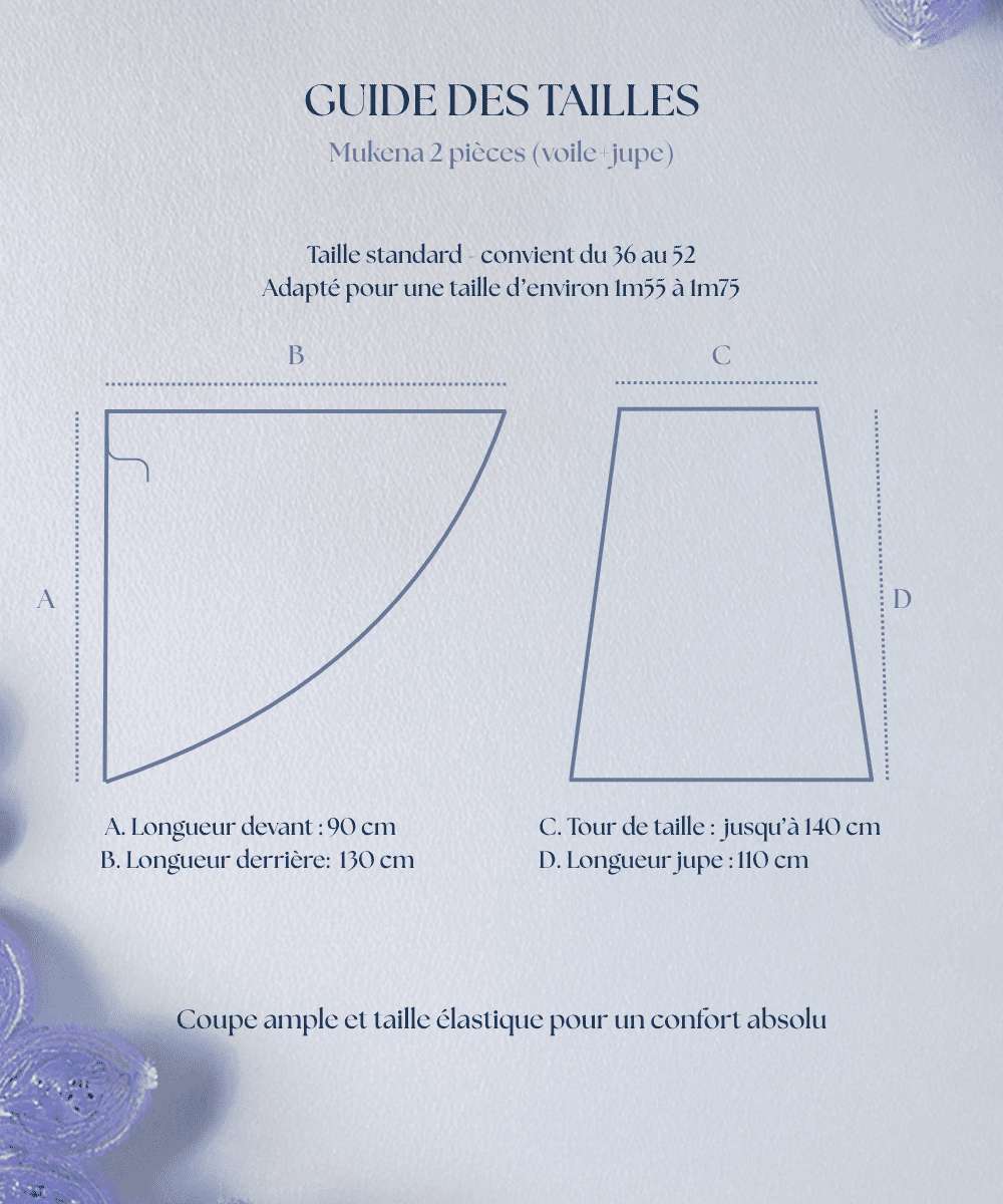 guide des tailles tenue de prière portable djouher